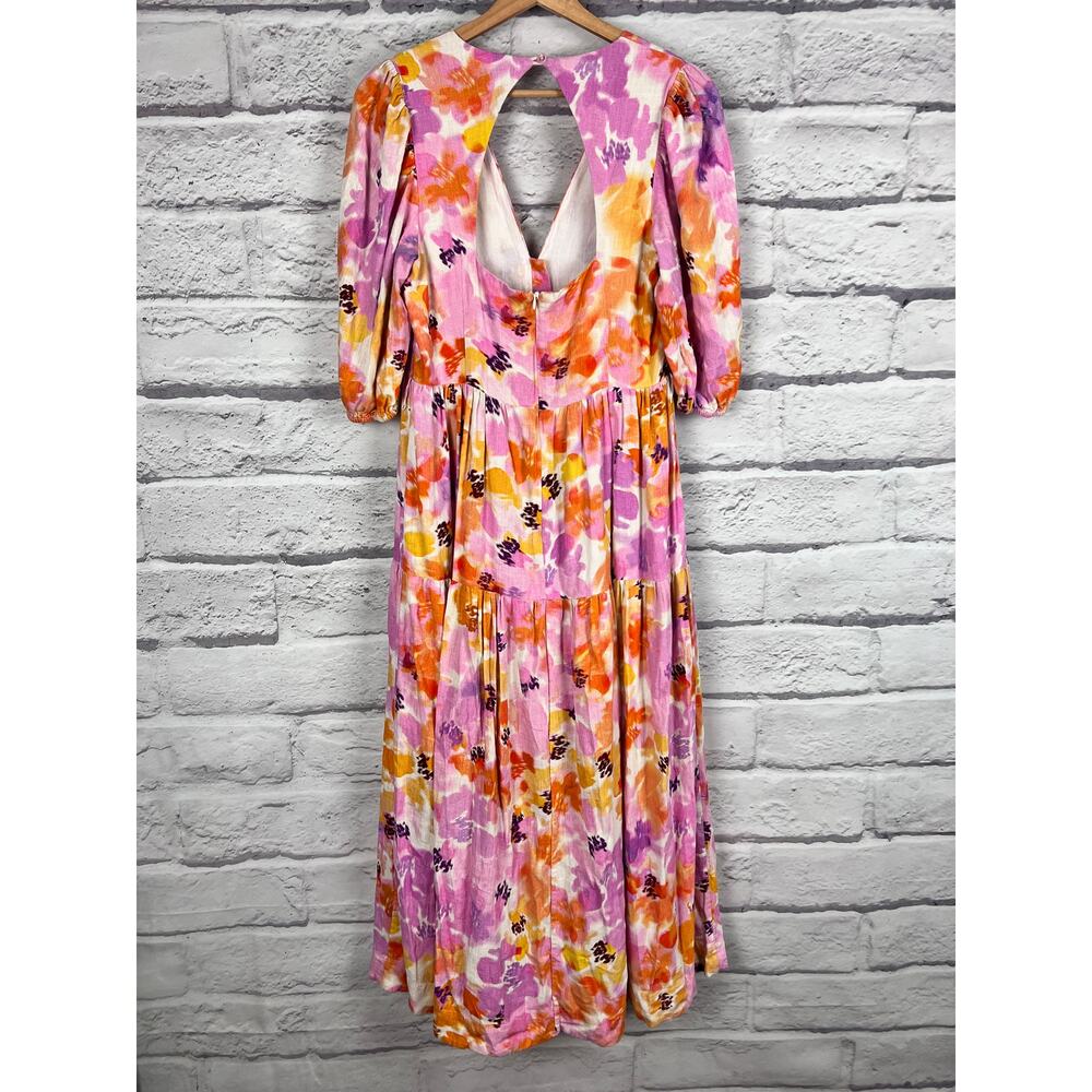 NICHOLAS Women's 8 Watercolor Celie Bassett Floral Linen Blend Resort Maxi Dress - Picture 4 of 14